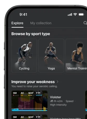 Workout library screen in Wahoo app