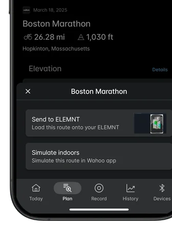 Route simulation screen in Wahoo app